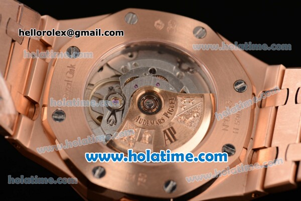 Audemars Piguet Royal Oak Swiss ETA 2824 Automatic Full Rose Gold with Sitck Markers and Blue Dial - 1:1 Original - Click Image to Close